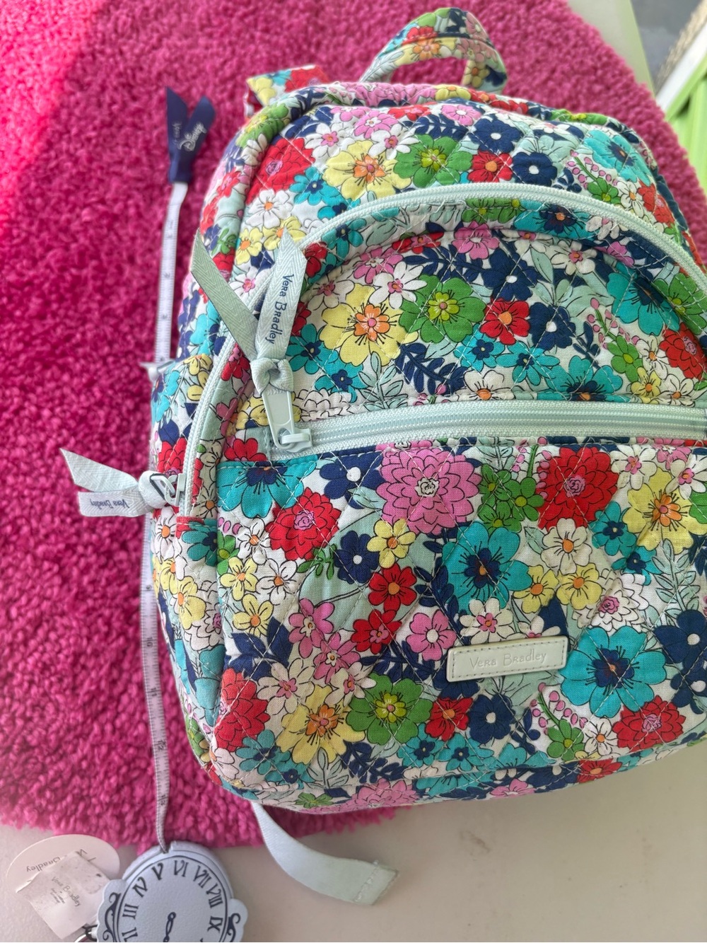 Vera Bradley Essential Mini Backpack Far Out Floral in Pink, pale Blue.